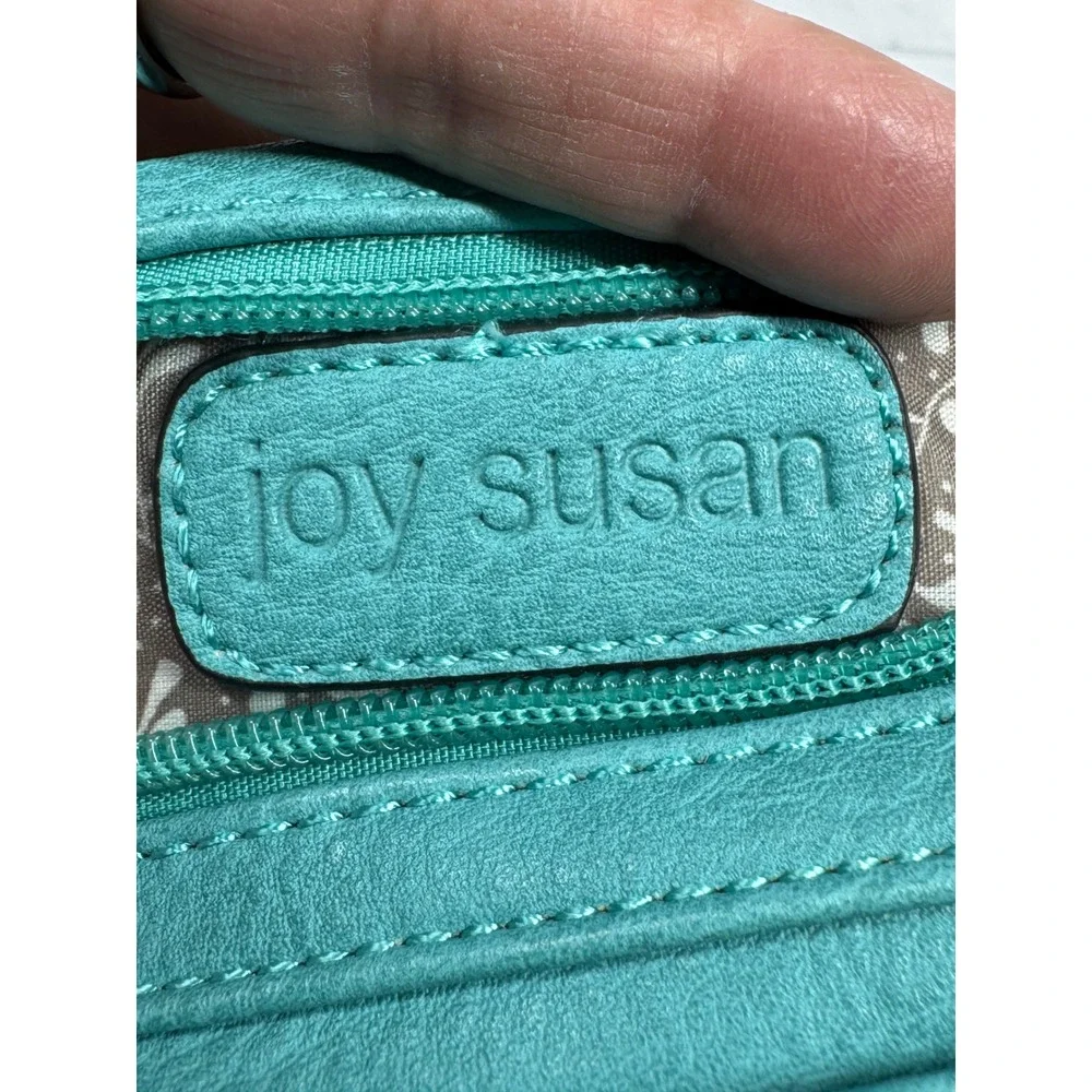 Joy Susan Teal Vegan Leather Crossbody Bag Organizer Wallet Clutch Teal Blue